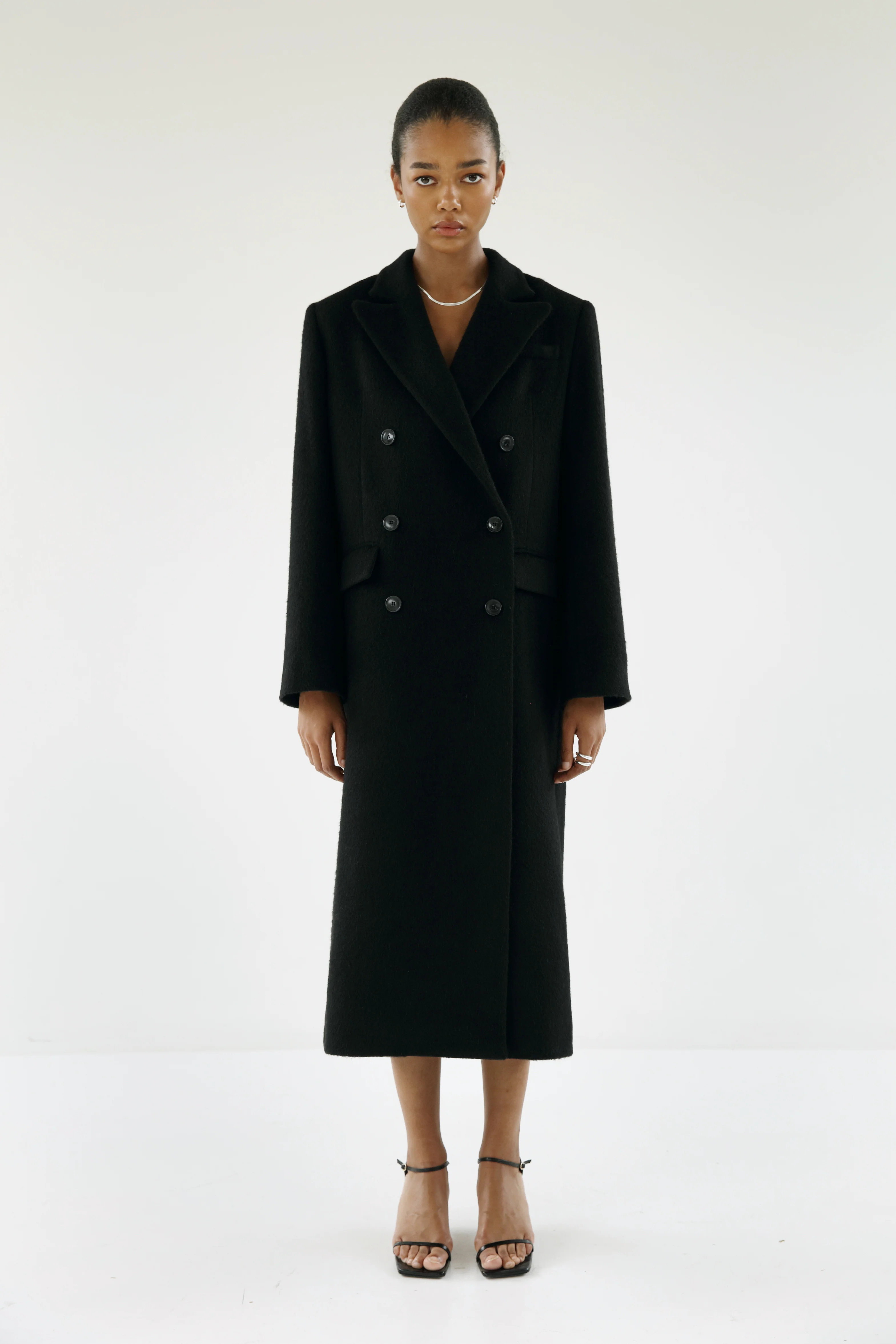 Drew Double-Breasted Coat, black | Almada Label