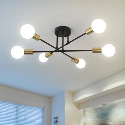 Modern Ceiling Lamp Semi Flush Mount Yellow Gold Sputnik Chandeliers Vintage Industrial Ceiling Light Fixture For Living Dining Room Bedroom Kitchen I | Wayfair North America