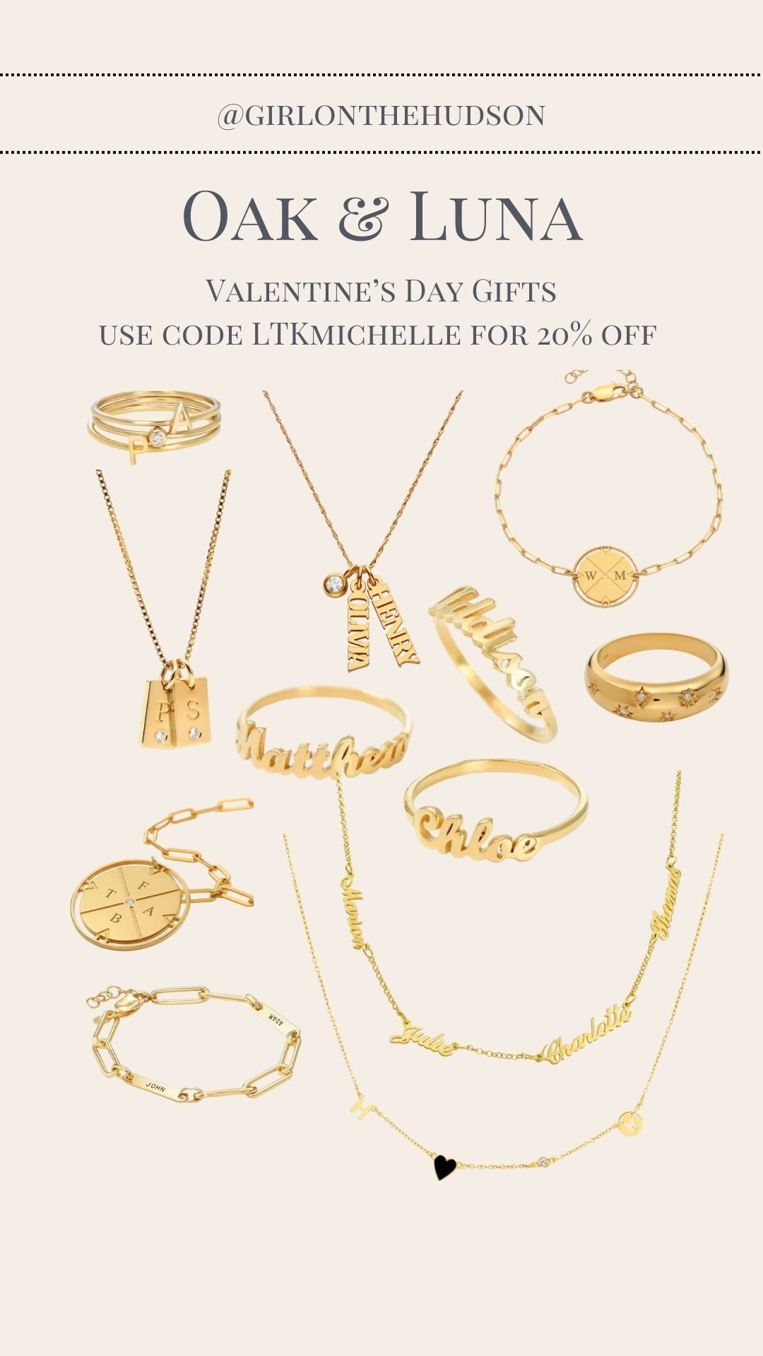 The most beautiful customized jewelry from Oak & Luna just in time for Valentine’s Day! So in love with this charm necklace, which has my kids’ names along with a little diamond charm. 

Use code LTKmichelle for 20% off + free shipping site-wide! Linking some of my favorite designs!! 

@oakandluna #oakandluna #ad

#LTKSaleAlert #LTKselfcare #LTKmomlife
