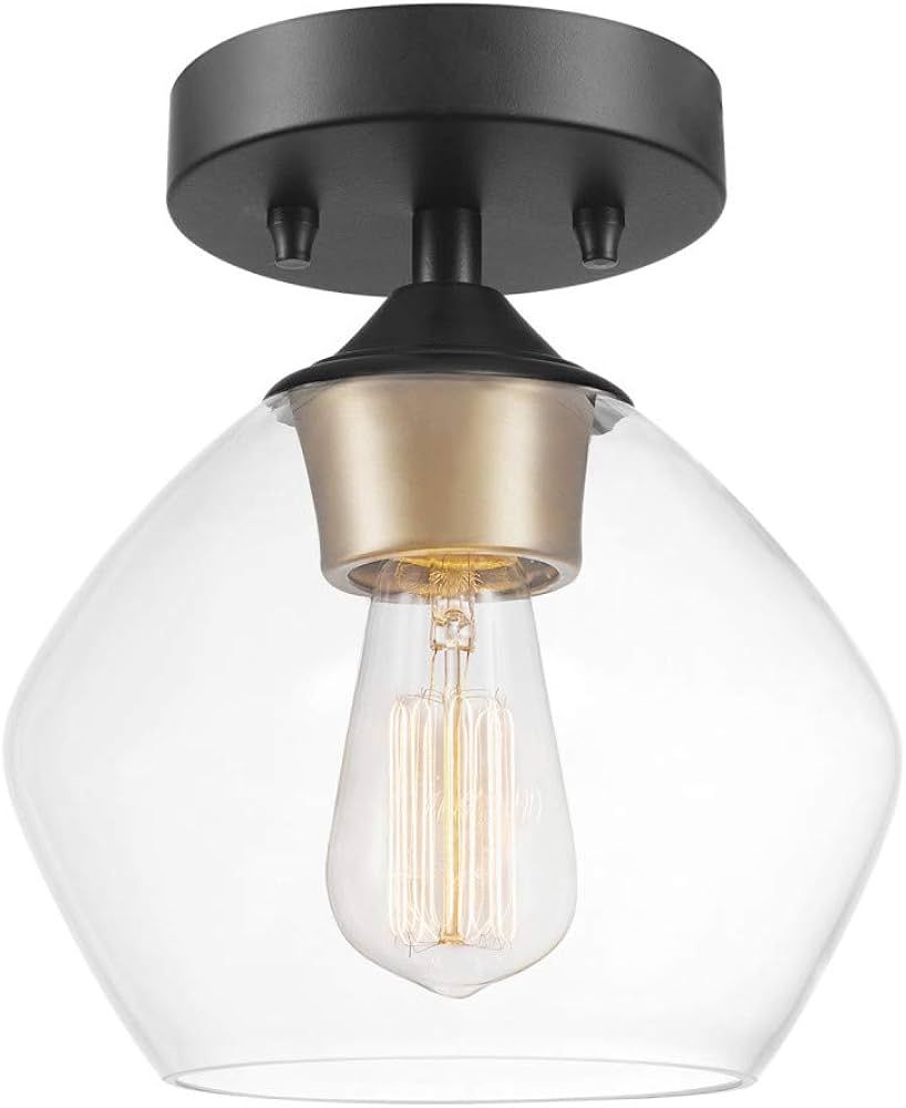 Globe Electric 60333 Harrow Light Semi-Flush Mount, Matte Black with Clear Glass Shade, 9.1 | Amazon (US)