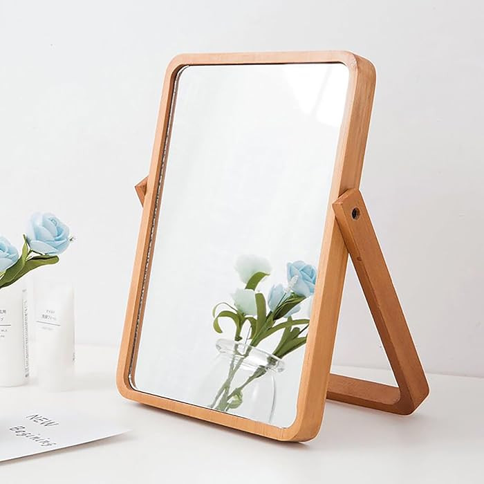 ZOROSY Desk Makeup Mirrors with Wood - Rectangle Wall-Mounted Mirrors Table Mirrors for Living Ro... | Amazon (US)