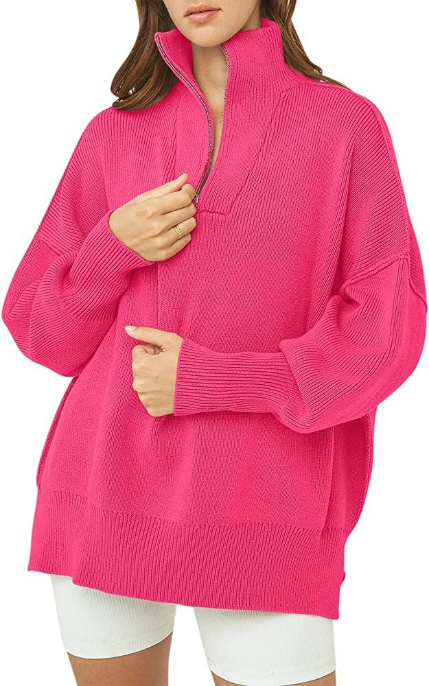 ANRABESS Women's Long Sleeve 1/4 Zipper Collar Drop Shoulder Oversized Slouchy Sweatshirt Pullover S | Amazon (US)