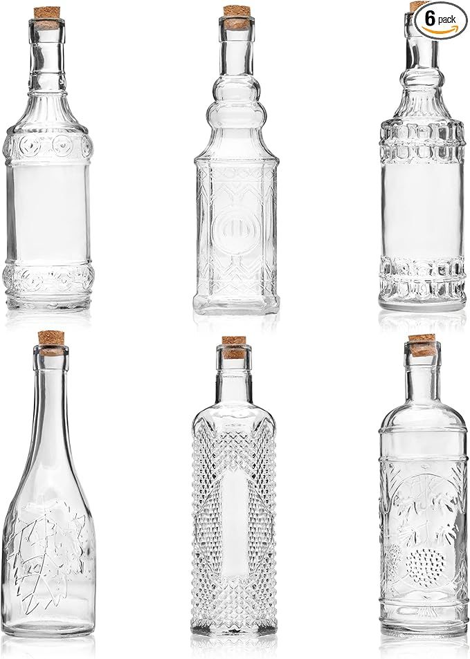BULK PARADISE Assorted Clear Glass Bottles with Corks, 6 Pack, 2.5in X 9in, 16oz | Amazon (US)