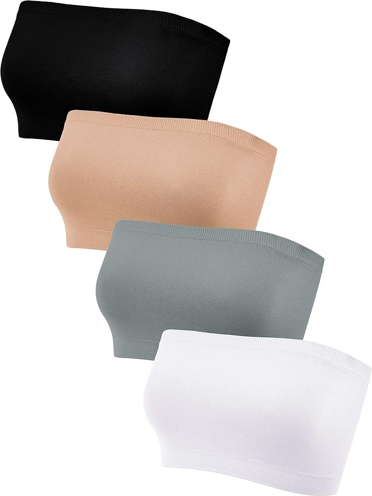 Geyoga 4 Pieces Strapless Bandeau Bra, Seamless Bralettes Stretchy Non Padded Bandeau Tube Top Br... | Amazon (US)