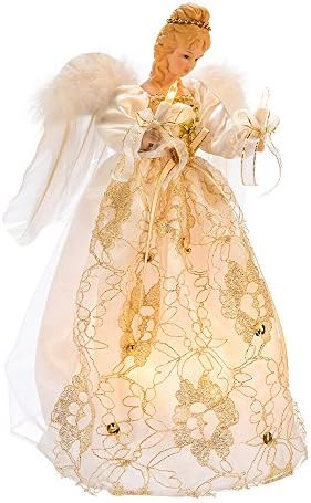 Kurt Adler UL 10-Light 12" Ivory and Gold Angel Treetop | Amazon (US)
