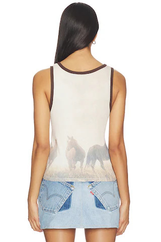 Ranch Life Smu Rib Tank Top in White & Brown | Revolve Clothing (Global)