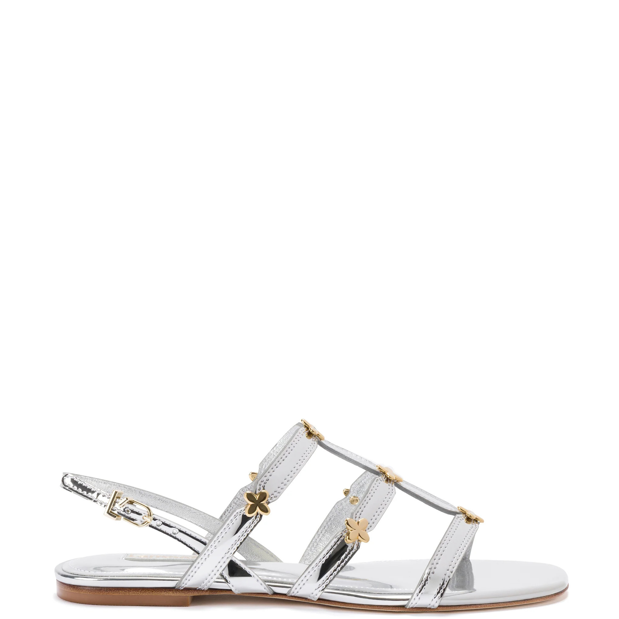 Harmony Flat Sandal In Silver Specchio | Larroude