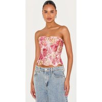 Pink Textured Sheer Floral Lace Corset, Pink | PrettyLittleThing UK