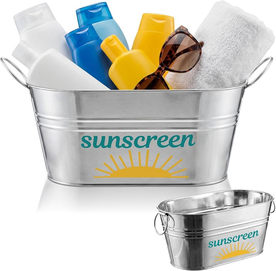 Blulu Sunscreen Pool Storage Bucket Metal Poolside Basket Above Ground Pool Bin Summer Basket Out... | Amazon (US)