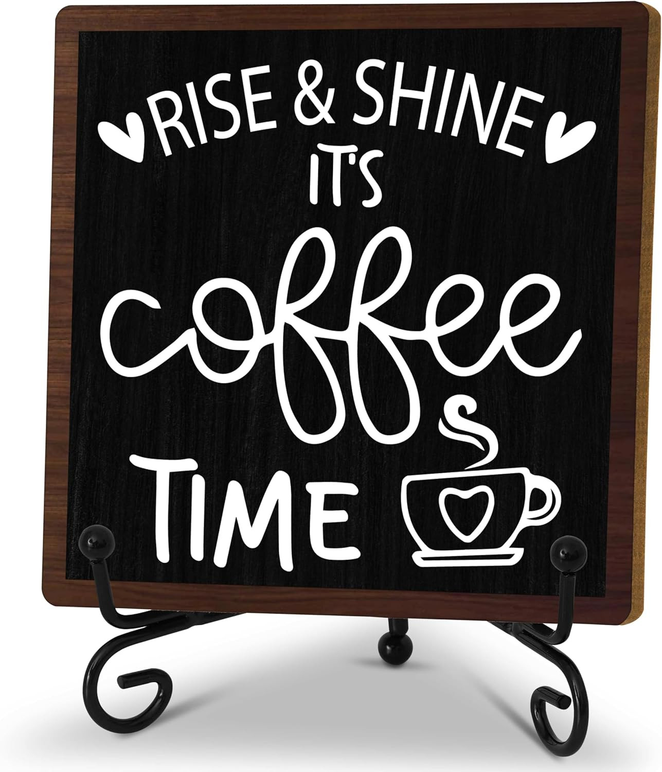 Coffee Desk Decor Sign, Coffee Time Sign With Stand For Farmhouse Home Kitchen Table, Wine Sign F... | Amazon (US)
