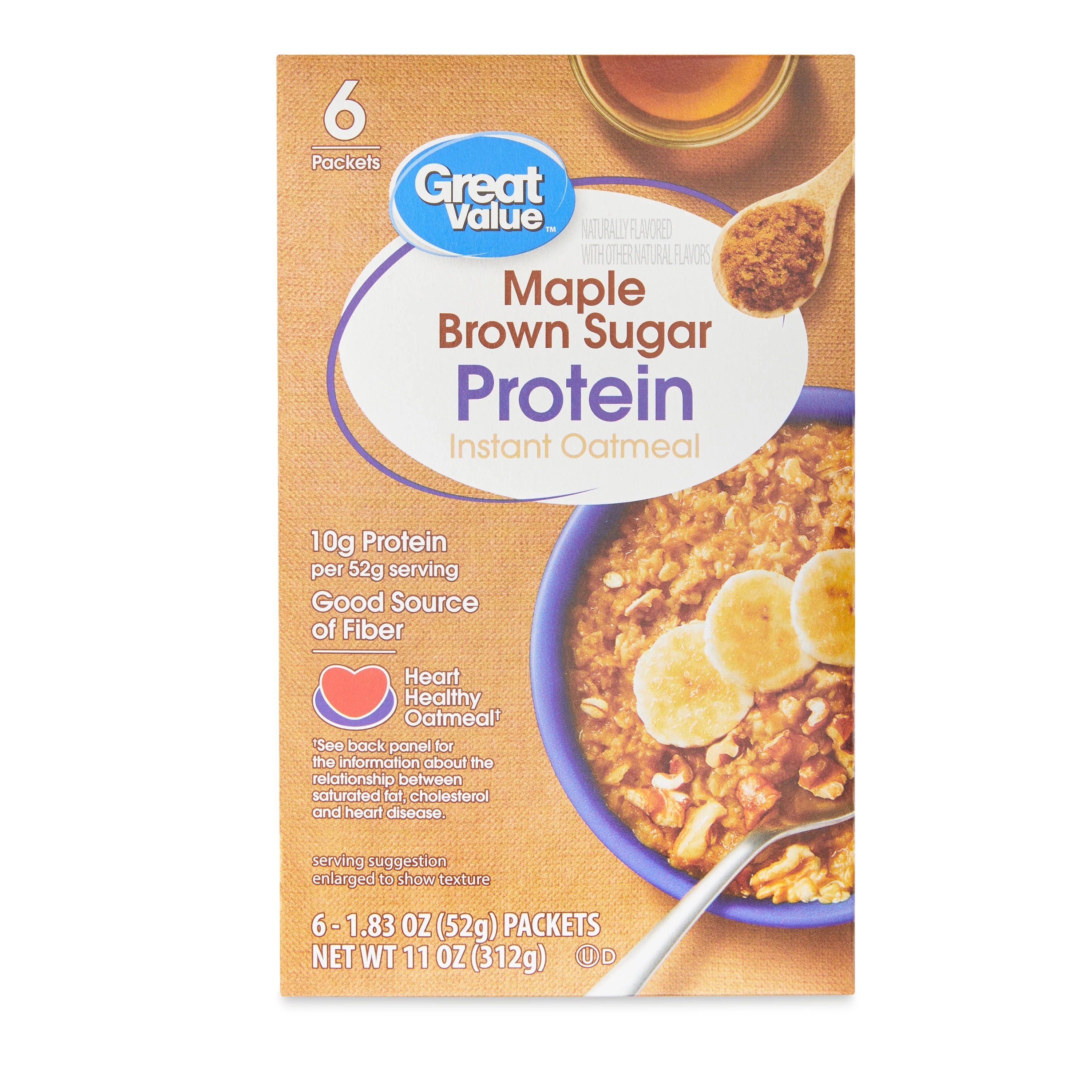 Great Value Maple & Brown Sugar Protein Instant Oatmeal, 1.83 oz, 6 Count | Walmart (US)