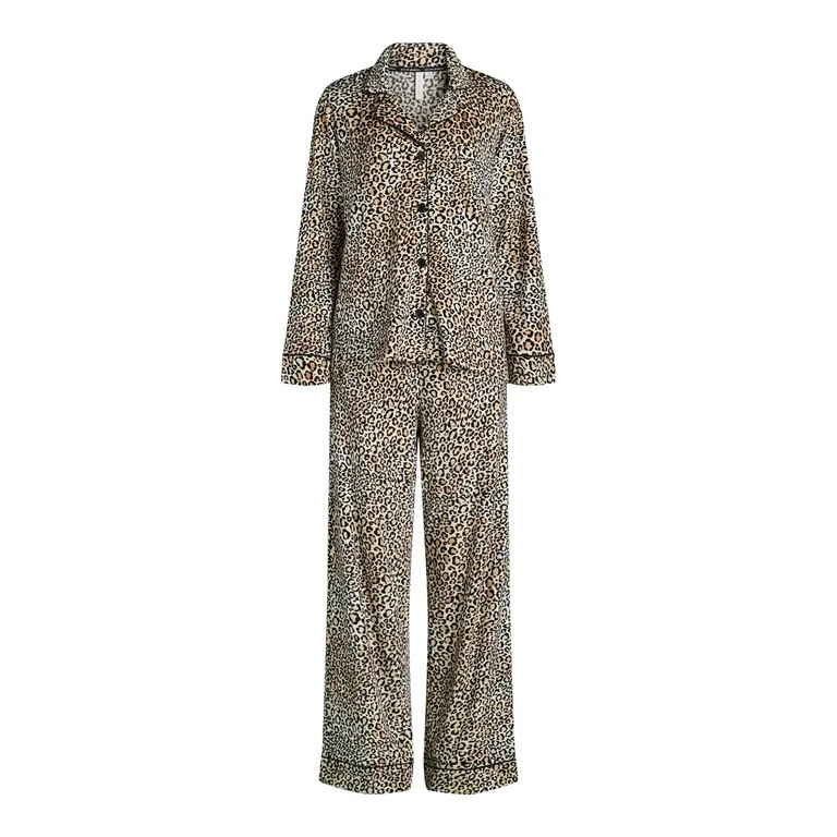 Joyspun Women's Animal Print Notch Collar Top and Pants Pajama Set, 2-Piece, Sizes S-3X | Walmart (US)