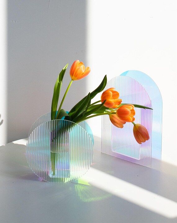 Acrylic Vase Iridescent Acrylic Ripple Vase Rainbow Acrylic | Etsy | Etsy (US)