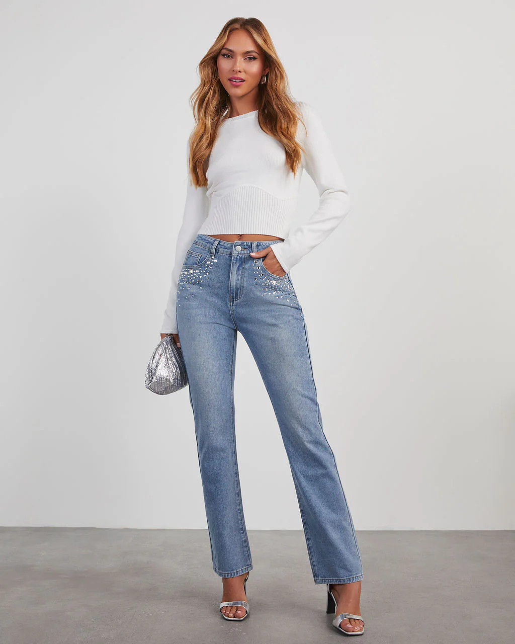 Kayley Rhinestone Straight Leg Jeans | VICI