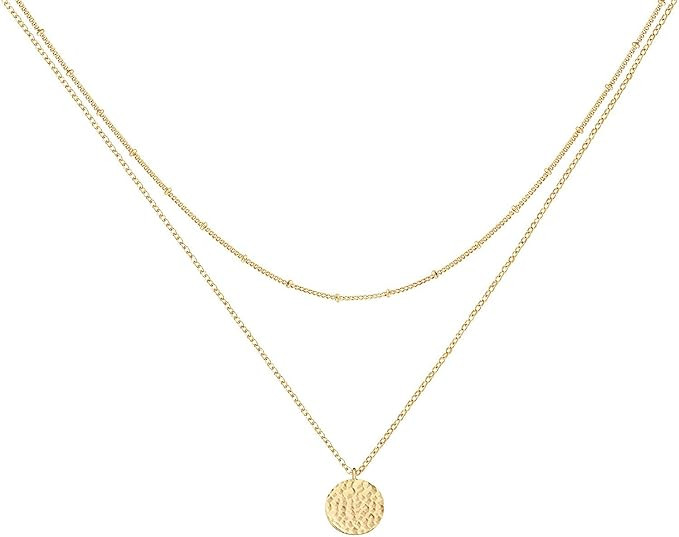 Bohemia Layered Necklace, Bar Coin Charm Pendant Neckalce Delicate Station Chain Multilayer Dics ... | Amazon (US)