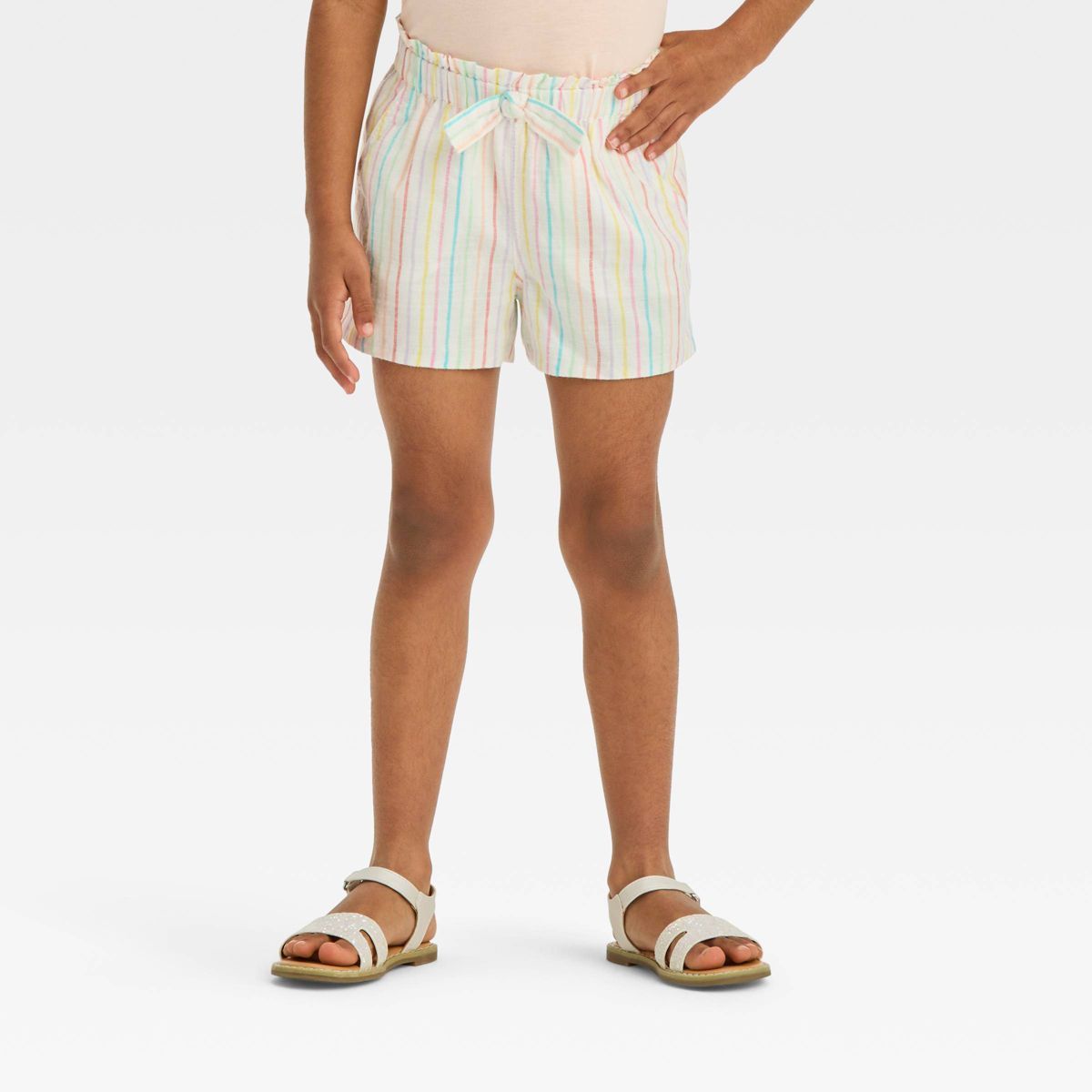 Toddler Girls' Striped Shorts - Cat & Jack™ White 5T: Eyelet Detail, Above Knee Length, Cotton ... | Target