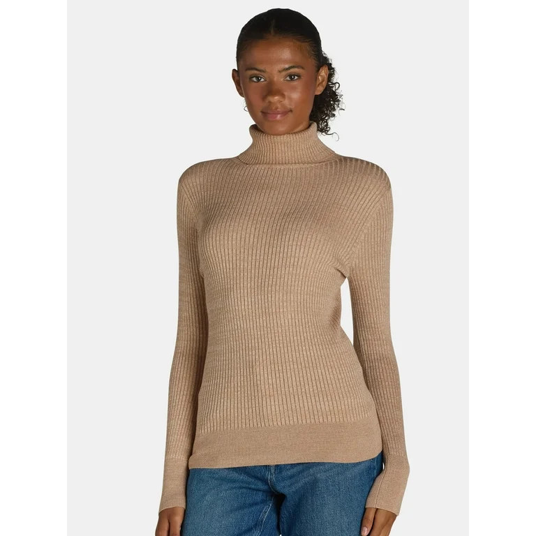 Time and Tru Women's Rib Turtleneck Sweater, Lightweight, Size XS-XXXL - Walmart.com | Walmart (US)