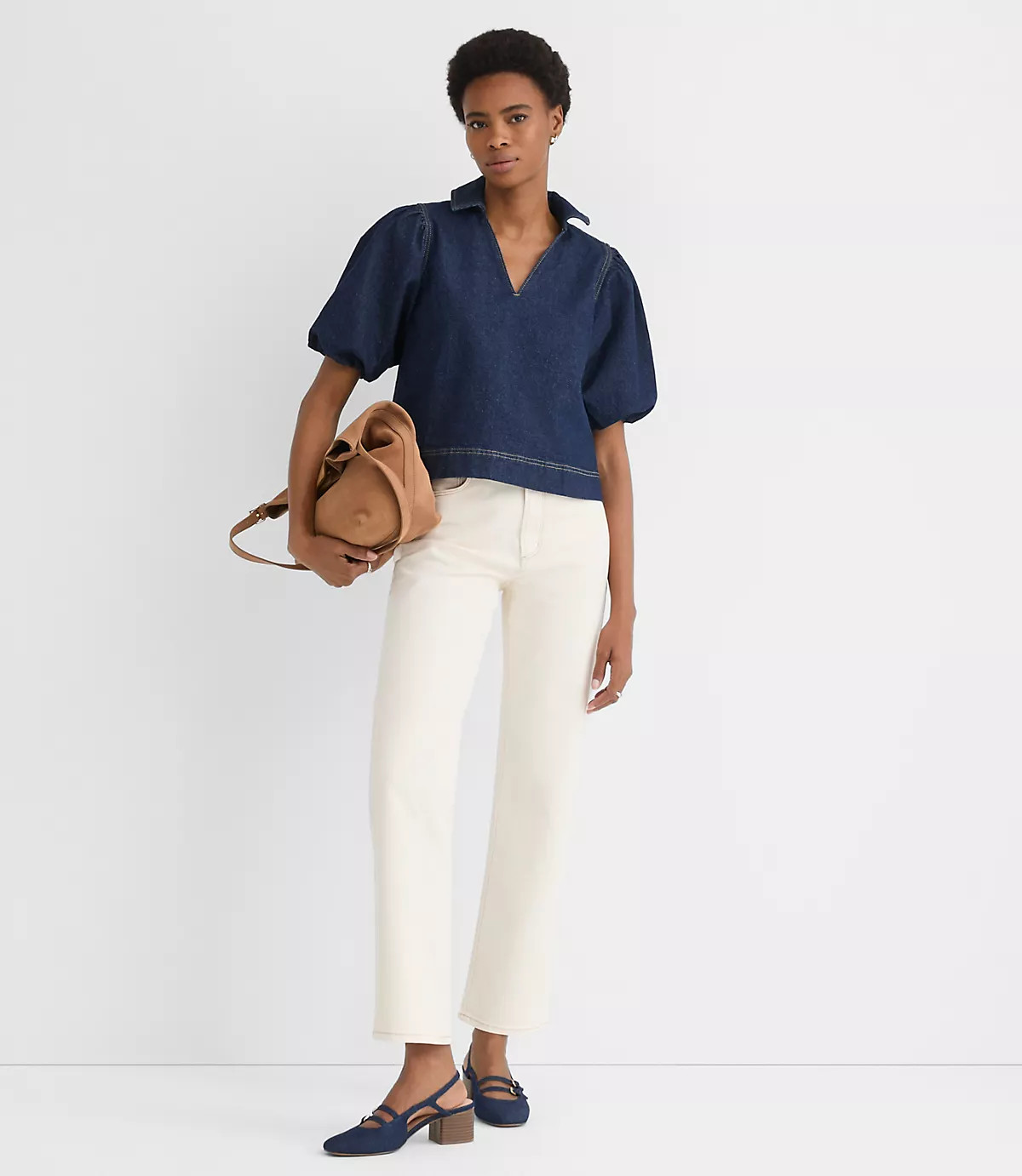 Denim Puff Sleeve Top | LOFT