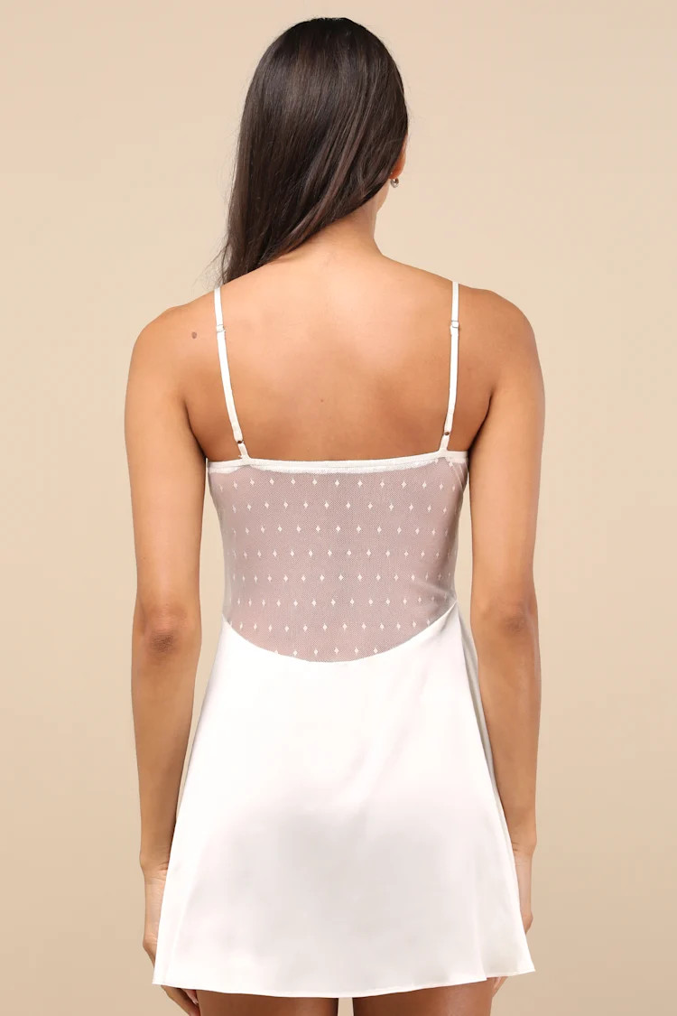 Damilia Ivory Sheer Lace Satin Lingerie Slip | Lulus