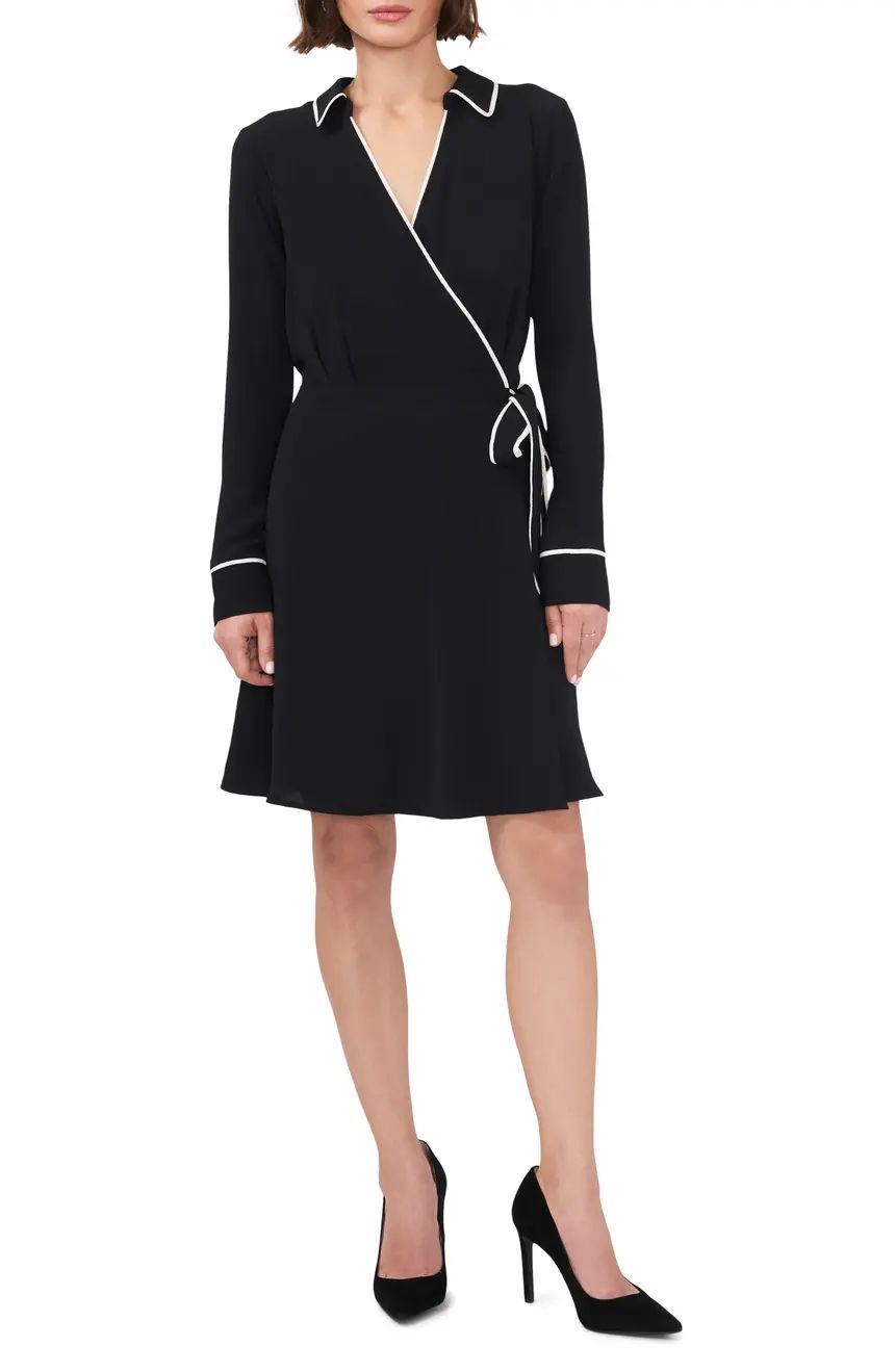 Halogen® Collar Long Sleeve Faux Wrap Dress | Nordstrom | Nordstrom