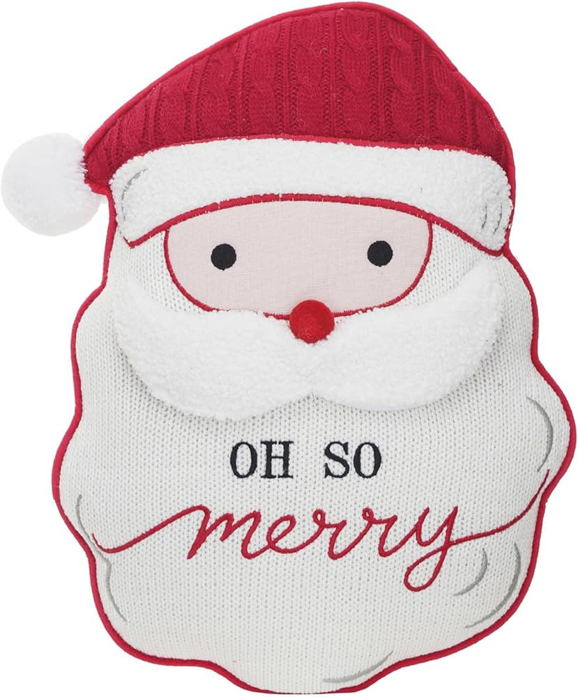 Creative Co-Op Fabric Tufted Santa Shaped Pillow Oh So Merry, Red White | Amazon (US)