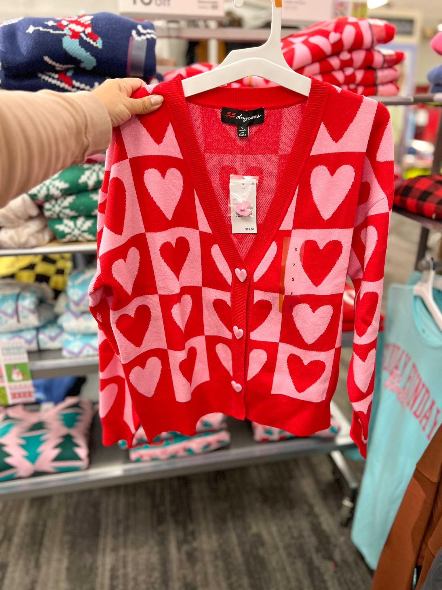 Back in stock!! 

Valentine’s Day style, hearts cardigan, Target style, Target finds 