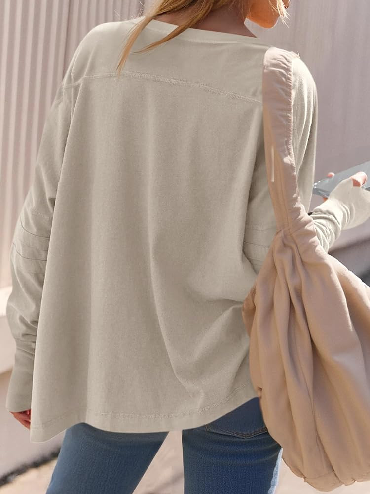 Tankaneo Womens Oversized Long Sleeve Shirts V Neck Tshirts Casual Loose Fit Tunic Tops for Leggi... | Amazon (US)