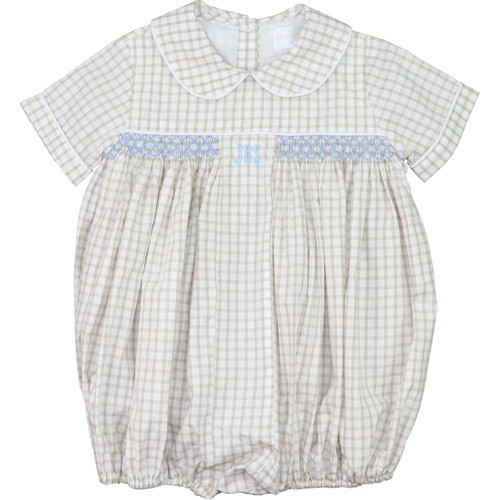 Khaki Windowpane Smocked Bubble | Cecil and Lou