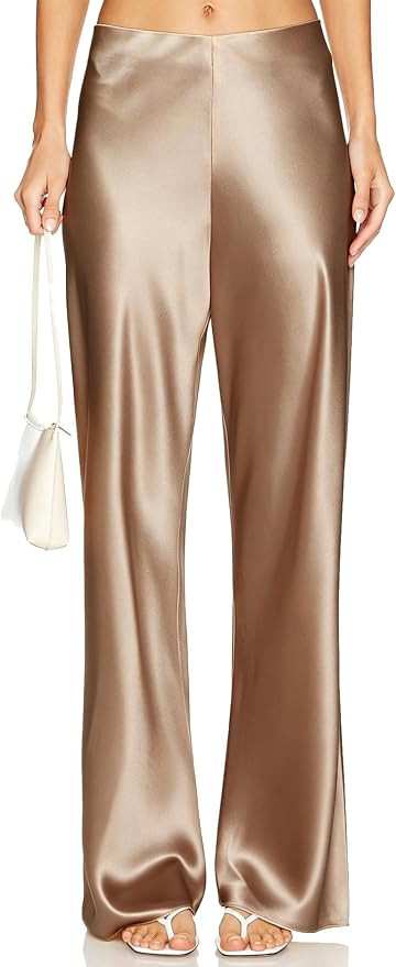 Women's Satin Wide Leg Dress Pants Hidden Elasticized Waistband Silk Casual Long Flowy Loose Trou... | Amazon (US)