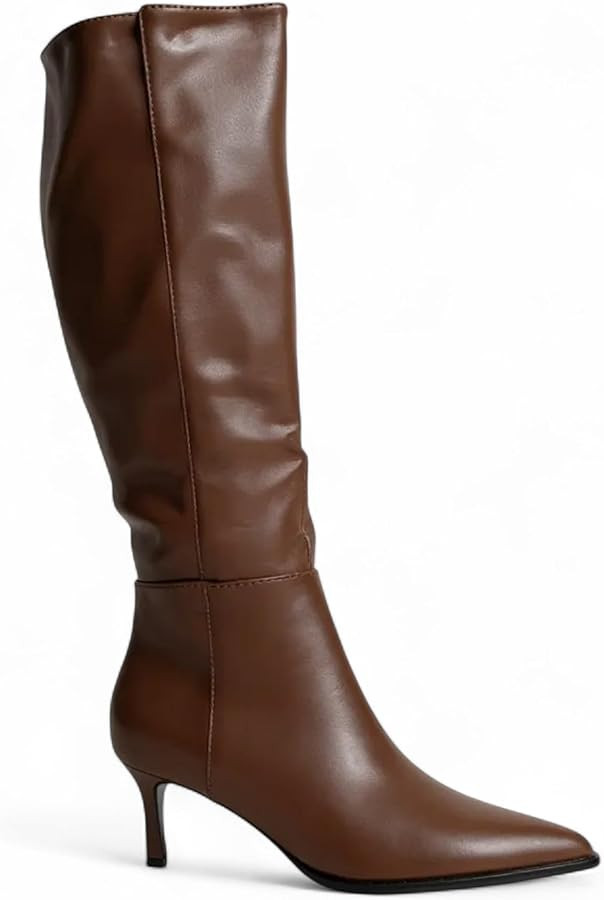 Botas de tacón gatito hasta la rodilla con punta puntiaguda y cremallera lateral de moda para mu... | Amazon (US)