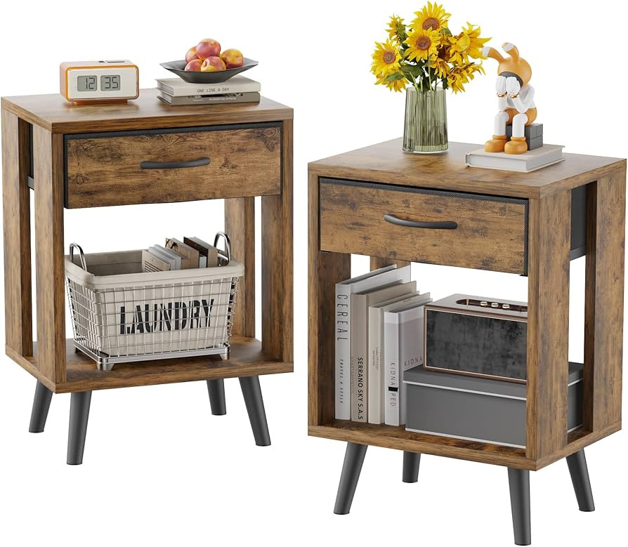 GYIIYUO Nightstands Set of 2 with Fabric Storage Drawer and Open Wood Shelf, Side Table with Stor... | Amazon (CA)