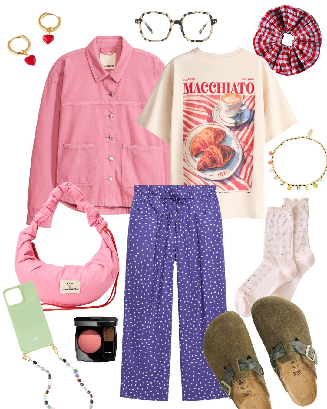 Polka dot Hose aus Baumwolle - ein perfekter Begleiter durch Frühlings- und Sommertage. In Kombi zum Beispiel mit lässigem Print-Shirt, rosa Jacke und Accessoires, die das #dopaminedressing Herz hüpfen lassen. #birkenstock #boston #crunchbag 

#LTKsummer #LTKdeutschland #LTKspring