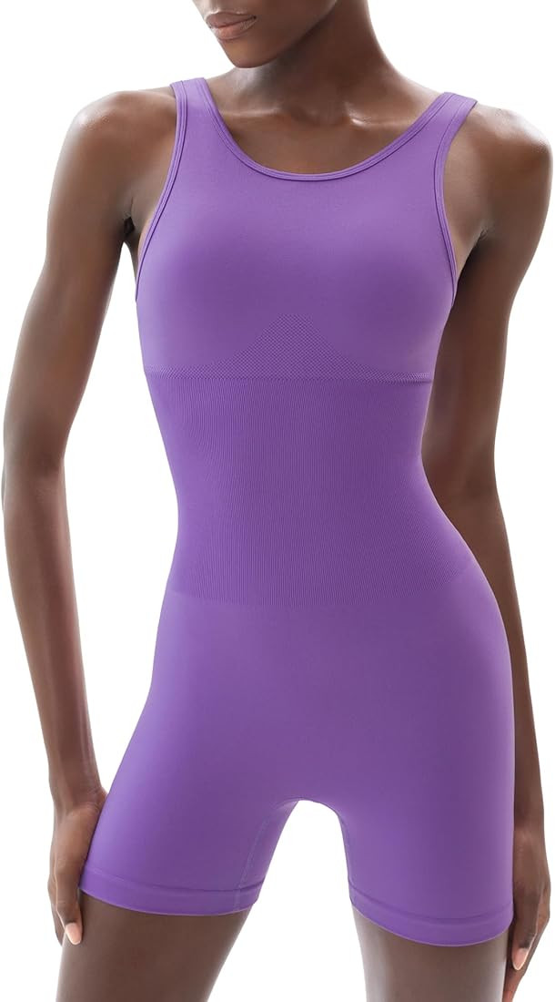 PUMIEY Women's Jumpsuits Tummy Control Seamless Workout Unitard Rompers Padded Power Collection | Amazon (US)