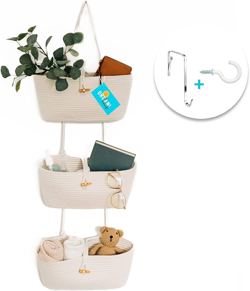 OrganiHaus White 3-Tier Wall Hanging Baskets for Organizing | Hanging Storage Basket | Over the D... | Amazon (US)