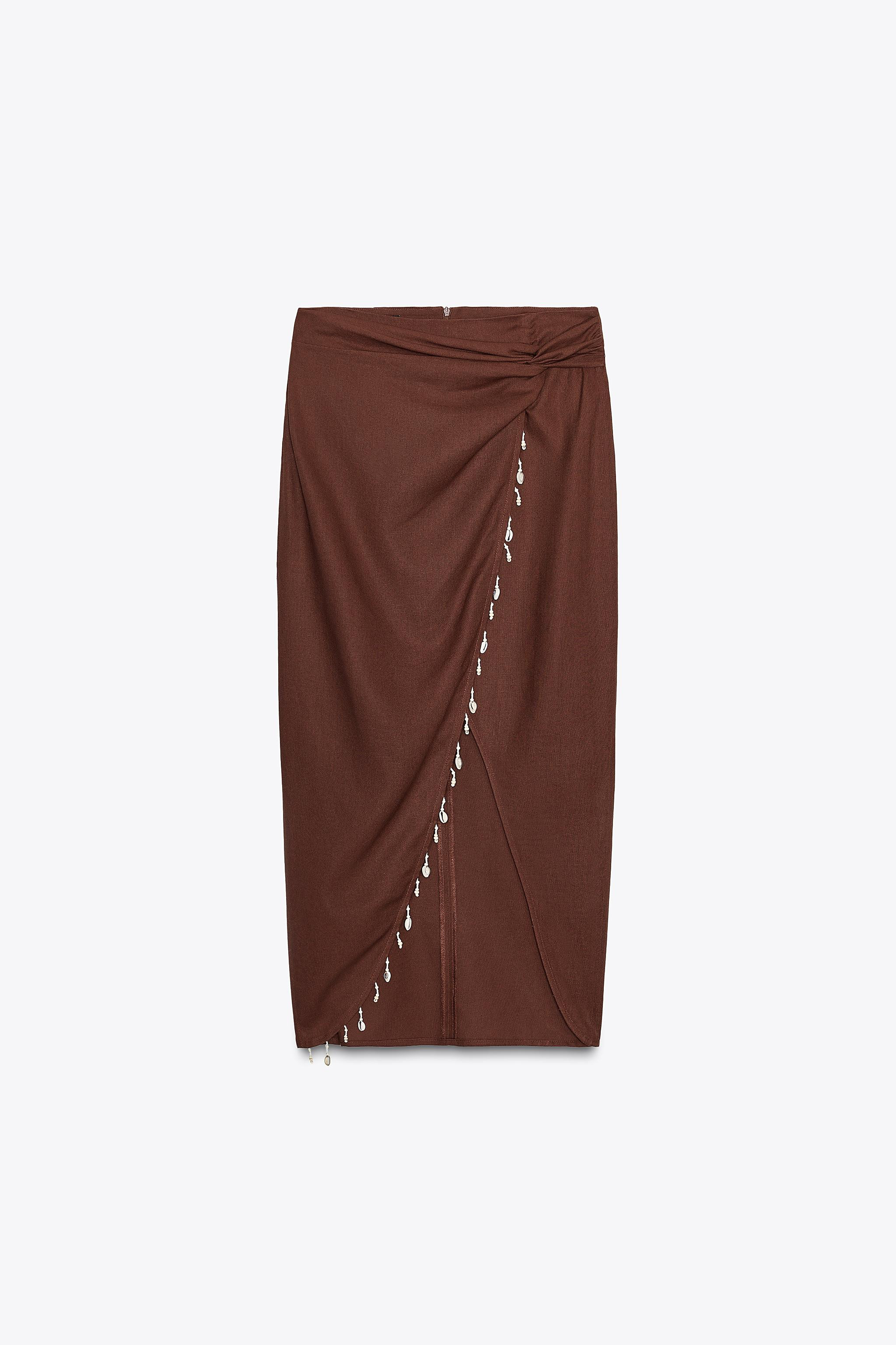 MIDI SKIRT WITH LINEN BLEND AND SHELLS | Zara UK
