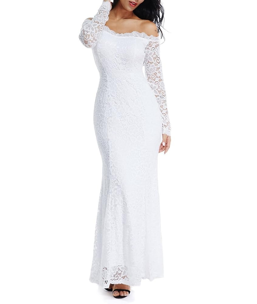 LALAGEN Women's Floral Lace Long Sleeve Off Shoulder Wedding Mermaid Dress | Amazon (US)