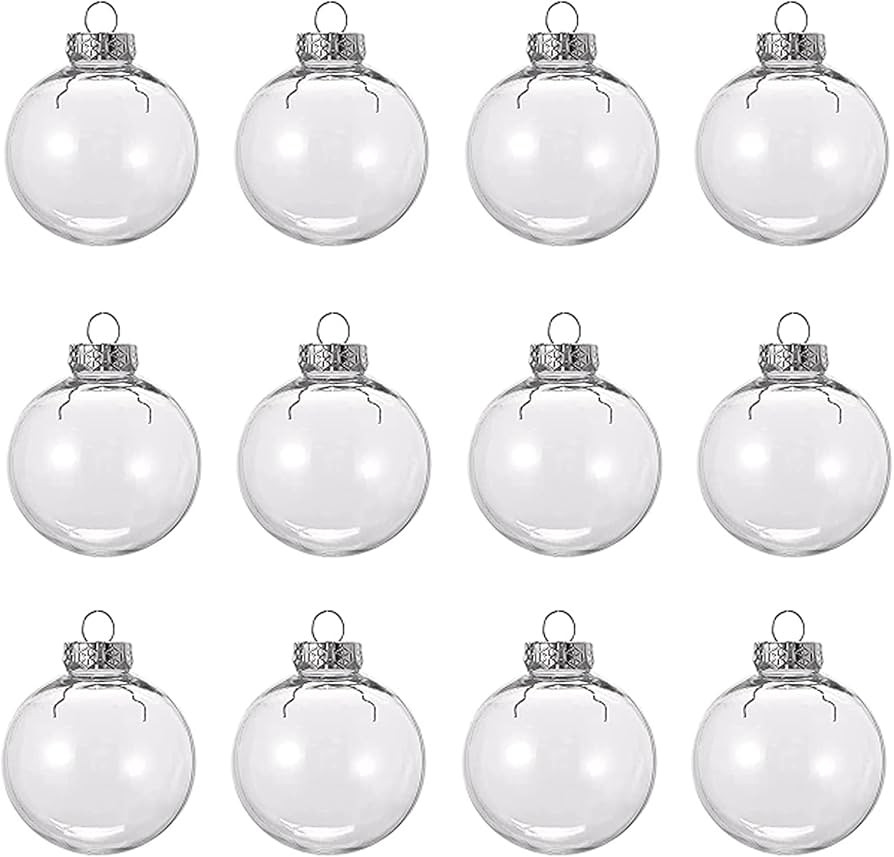 12 Pcs 3.15 Inch Clear Plastic Fillable Ornament Balls, Removable Top Clear Hanging Ornaments Bal... | Amazon (US)