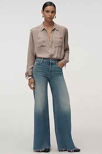 MOTHER Pipe Dream Button Sneak High-Rise Wide-Leg Jeans | Anthropologie (US)