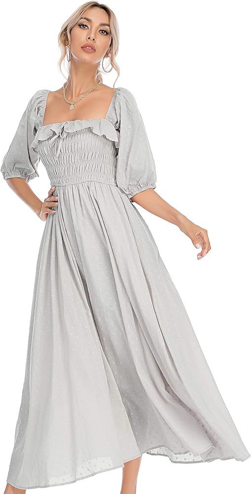 R.Vivimos Women Summer Half Sleeve Cotton Ruffled Vintage Elegant Backless A Line Flowy Long Dresses | Amazon (US)