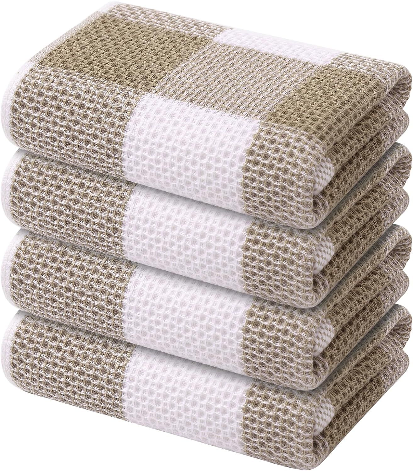 100% Cotton Waffle Weave Kitchen Towels, 13 x 28 Inches, Super Soft and Absorbent Buffalo Check D... | Amazon (US)