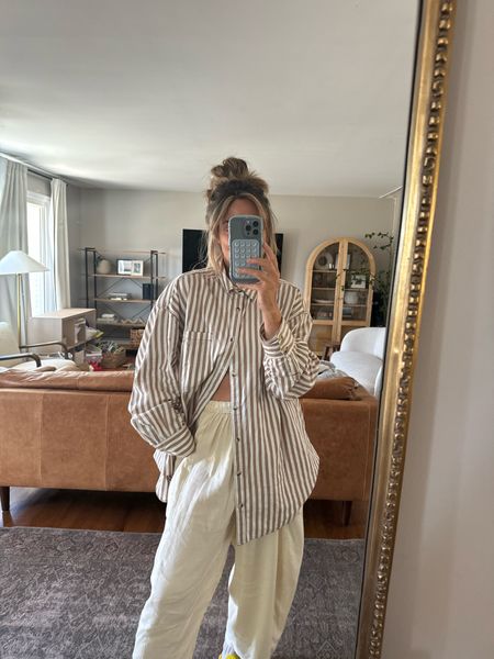 This is the button-down top that you will be obsessed with for spring and summer. I got the top and size large because I wanted to wear it more as a cover-up so I could honestly do a size medium but I love it so much the pants are a size small and they want them in every single color. They’re really a lightweight so they are the perfect pool or beach pant.

#LTKstyletip #LTKover40 #LTKSeasonal