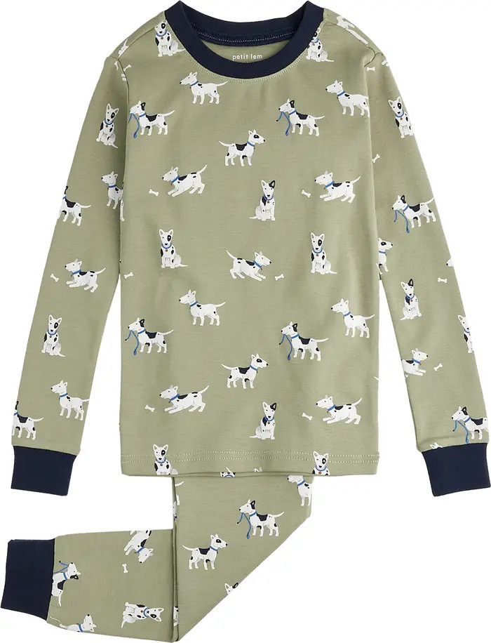 Kids' Bull Terrier Print Organic Cotton Fitted Two-Piece Pajamas | Nordstrom