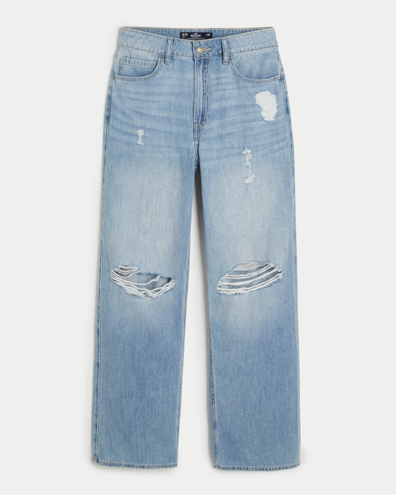 Ultra High-Rise Lightweight Ripped Medium Wash Baggy Jeans | Hollister (US)