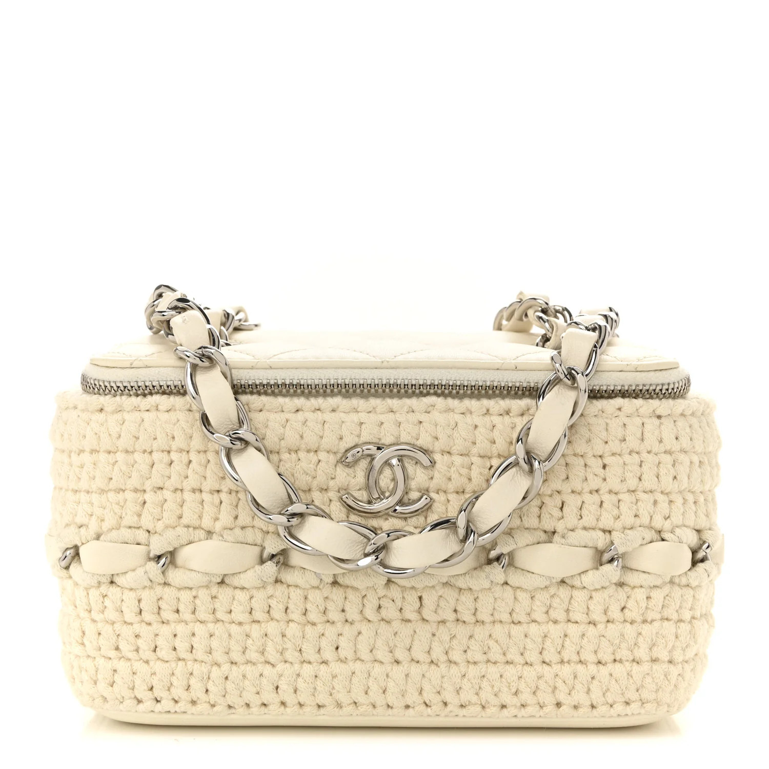 Lambskin Crochet Quilted Small Vanity Case With Chain White | FASHIONPHILE (US)