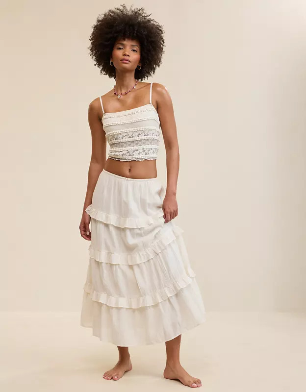 Aerie Ready To Ruffle Tiered Midaxi Skirt | American Eagle Outfitters (US & CA)