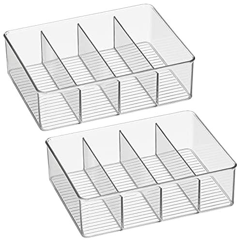 mDesign Plastic Stackable Tea Bag Storage Organizer Bin with 4 Divided Compartments - Holder for Kitchen Cabinet, Pantry, Countertop - Holds Sugar Packets, Coffee Pods, Ligne Collection, 2 Pack- Clear | Amazon (US)