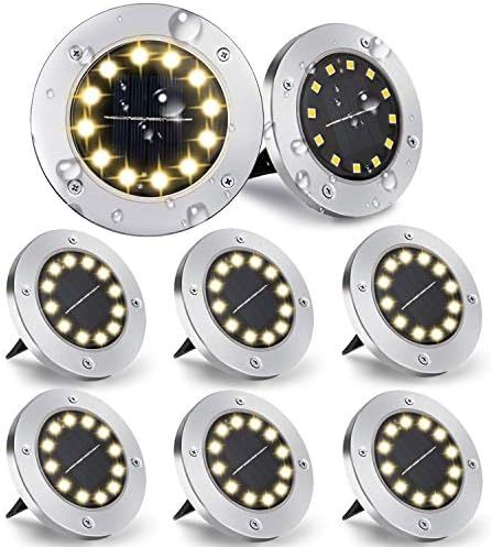 Solar Ground Lights, 8 Packs 12 LED Solar Garden Lights Outdoor Waterproof Bright in - Solar Disk Li | Amazon (US)