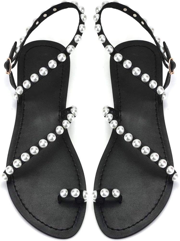 Women's Crystal with Rhinestone Bohemia Flip Flops Summer Beach T-Strap Flat Sandals | Amazon (US)
