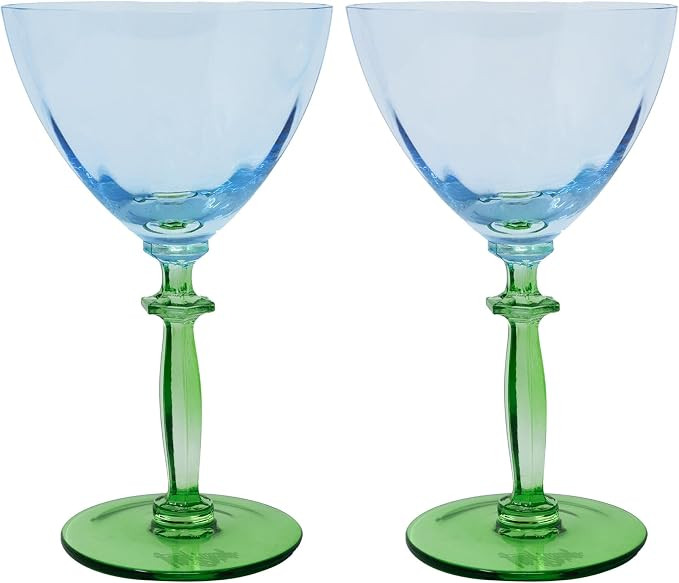 Lilly Pulitzer Colored Wine Glass Set with Scultped Stems, Cute Cocktail/Bar/Coupe Glasses, Set o... | Amazon (US)