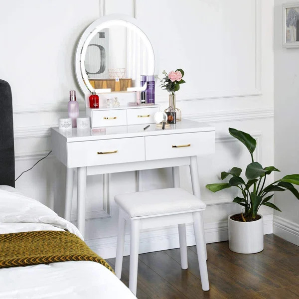 Ami Vanity Set with Stool and Mirror | Wayfair North America